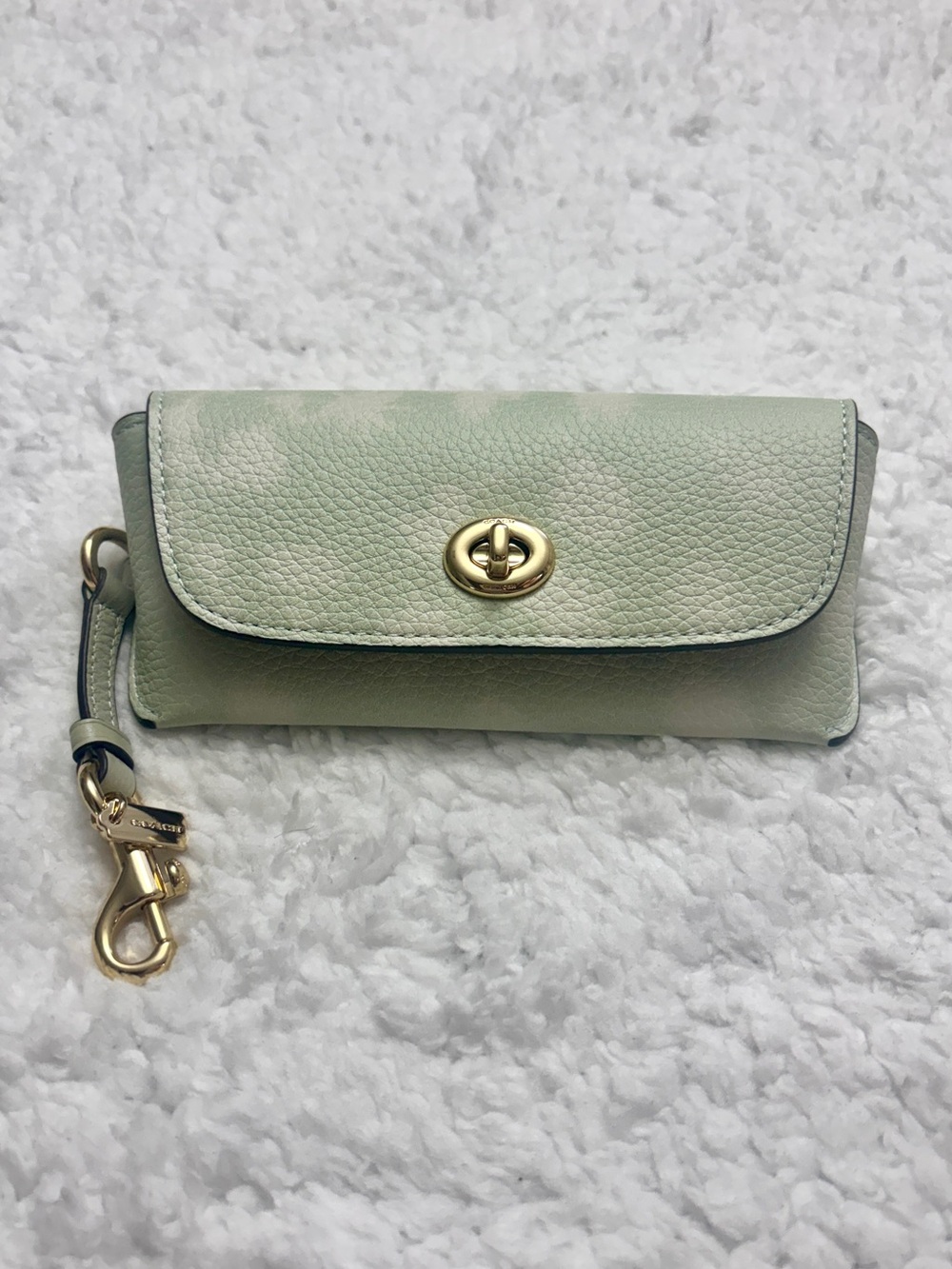 Coach Mint Green Pebbled Leather Turnlock Sunglass Holder